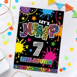 Einladungskarten zum 7. Kindergeburtstag Jump Trampolin Einladungen zum siebten Geburtstag Mädchen Motto-Party Geburtstagseinladungen