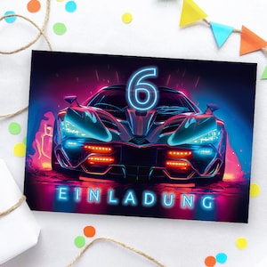 Einladungskarten zum 6. Kindergeburtstag Einladungen zum sechsten Geburtstag Jungen Geburtstagseinladungen Rennauto Rennwagen Jungs