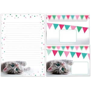 Briefpapier-Set Briefblock mit Umschlägen für Kinder Katze Briefpapierset (Block A5 mit 25 Blätter + 15 Umschläge) liniert Mädchen