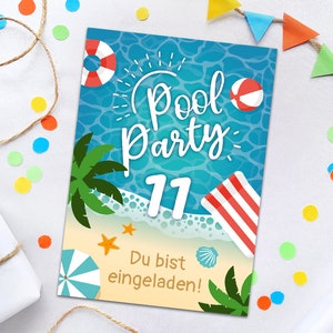 Einladungskarten zum 11. Kindergeburtstag Schwimmbad Pool-Party Einladungen zum elften Geburtstag Mädchen Jungen Geburtstagseinladungen