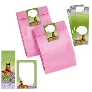 Mitgebsel-Set Tüten + Mini-Notizblöcke + Lesezeichen + Aufkleber kleine Geschenke Gastgeschenke für Kindergeburtstag für Mädchen Pferd
