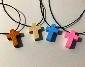 SINGLE NECKLACE Small Multiple Colours Wood Cross Necklace Christian Cross Wooden Necklace for Easter, Christmas, Birthday, Daily Use