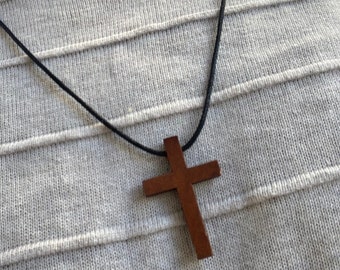Simple Handmade Christian Wooden Cross Necklace Natural Walnut Cross Necklace for Easter, Christmas, more! Wood cross necklace! Wood cross