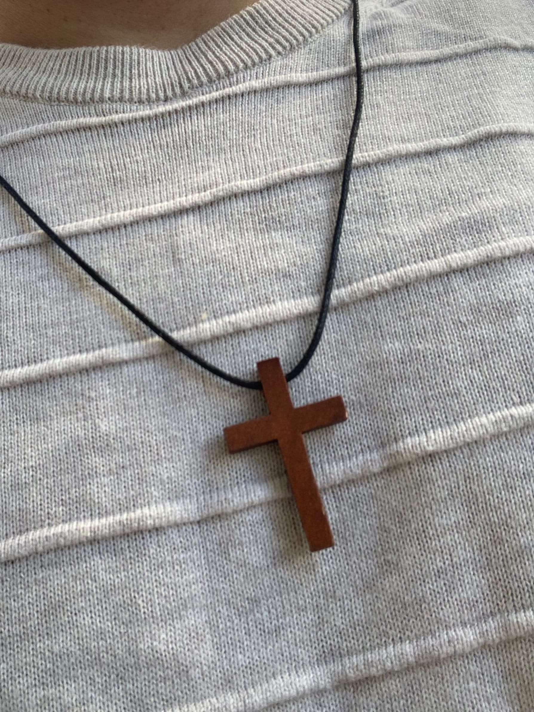 2 Wood Cross Pendant 2 Inch Engraved Ends Wood Cross Necklace 353