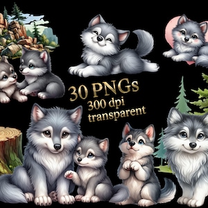mignon loup animal aquarelle famille maman papa bébé PNG
