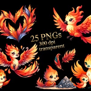 mignon phénix animal aquarelle mère et bébé oiseau de feu Fumseck PNG