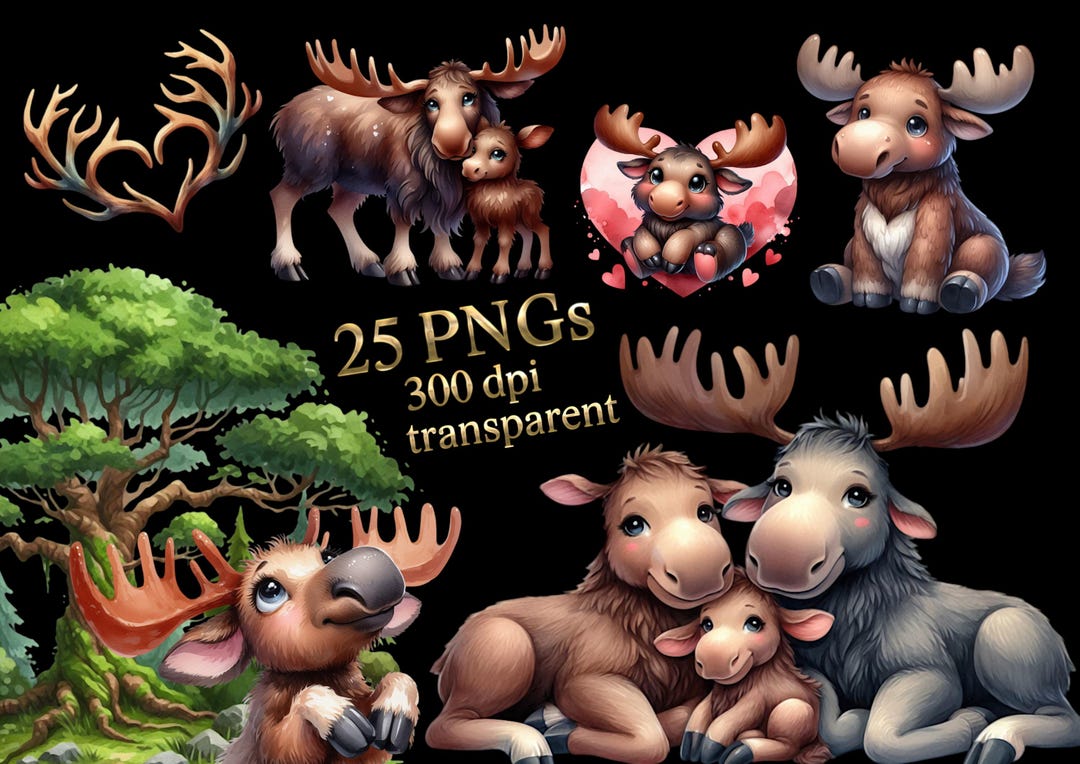 Cute Moose Animal Watercolor Baby Family PNG - Etsy