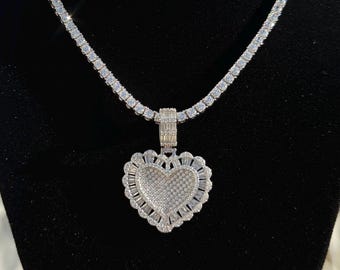 Ice Heart Tennis Chain | Rhodium Plated| 925 Sterling Silver Chain | Tennis Chain | Trendy Necklace