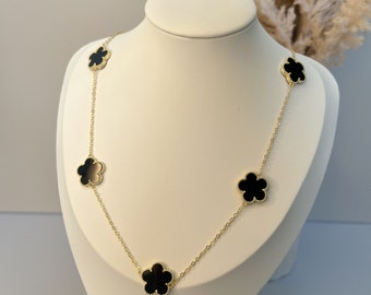 5 Clover Necklace | 925 Sterling Silver Necklace | 14k Gold Plated Necklace | Black Clover | Pearl Clover