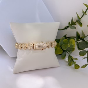 Cluster Heart Tennis Bracelet | 14k Gold Plated Bracelet | Stainless Steel Bracelet | Luxury Bracelet