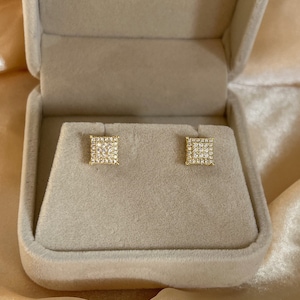 Square Cz Earrings | 925 Sterling Silver Earrings | 14k Gold plated | Men Earrings