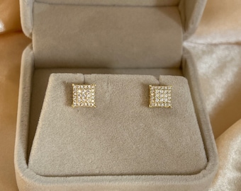 Square Cz Earrings | 925 Sterling Silver Earrings | 14k Gold plated | Men Earrings