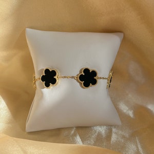 5 Clover Bracelet | 14k Gold Plated Bracelet | 925 Sterling Silver Bracelet | Black and Pearl Beacelet |Luxury Bracelet
