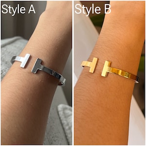 T Shape Bangle Bracelet | Stainless Steel Bracelet | 18k Gold Bracelet | Cuff Bracelet