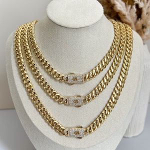 Cadena cubana de Mónaco / Collar chapado en oro de 14 k / Collar de acero inoxidable / Cadena de hielo