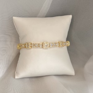 Cluster Baguette Tennis Bracelet | 14k Gold Plated and Silver Bracelet | Stainless Steel Bracelet | Luxury Bracelet