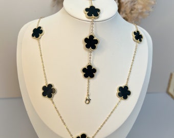 5 Clover Jewelry Set | 925 Sterling Silver Set | 14k Gold Plated Set | Black Clover | Pearl Clover