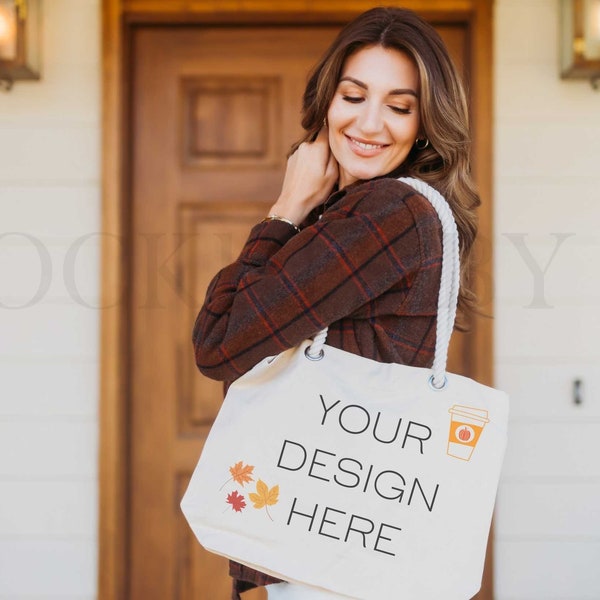 Tote Bag with Rope Handles Mockup | Model Mockup | RP200 Mockup for Tote Bag Designers