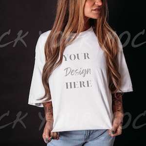Comfort Colors C1717 Mockup, White Shirt | Black Background Mockup | White Comfort Colors C1717 Mockup for Shirt Designers