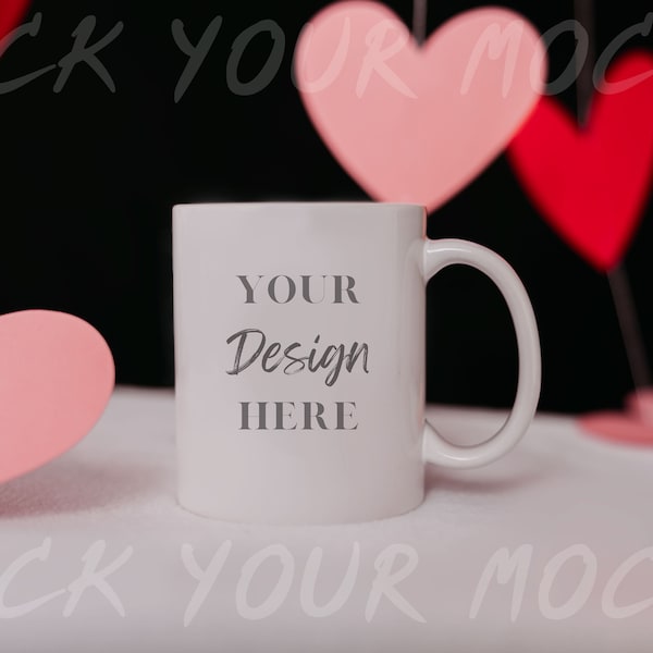 11oz White Ceramic Mug Mockup | Valentine's Day Coffee Cup Mockup | 11oz White Mug Mockup for POD or Printify