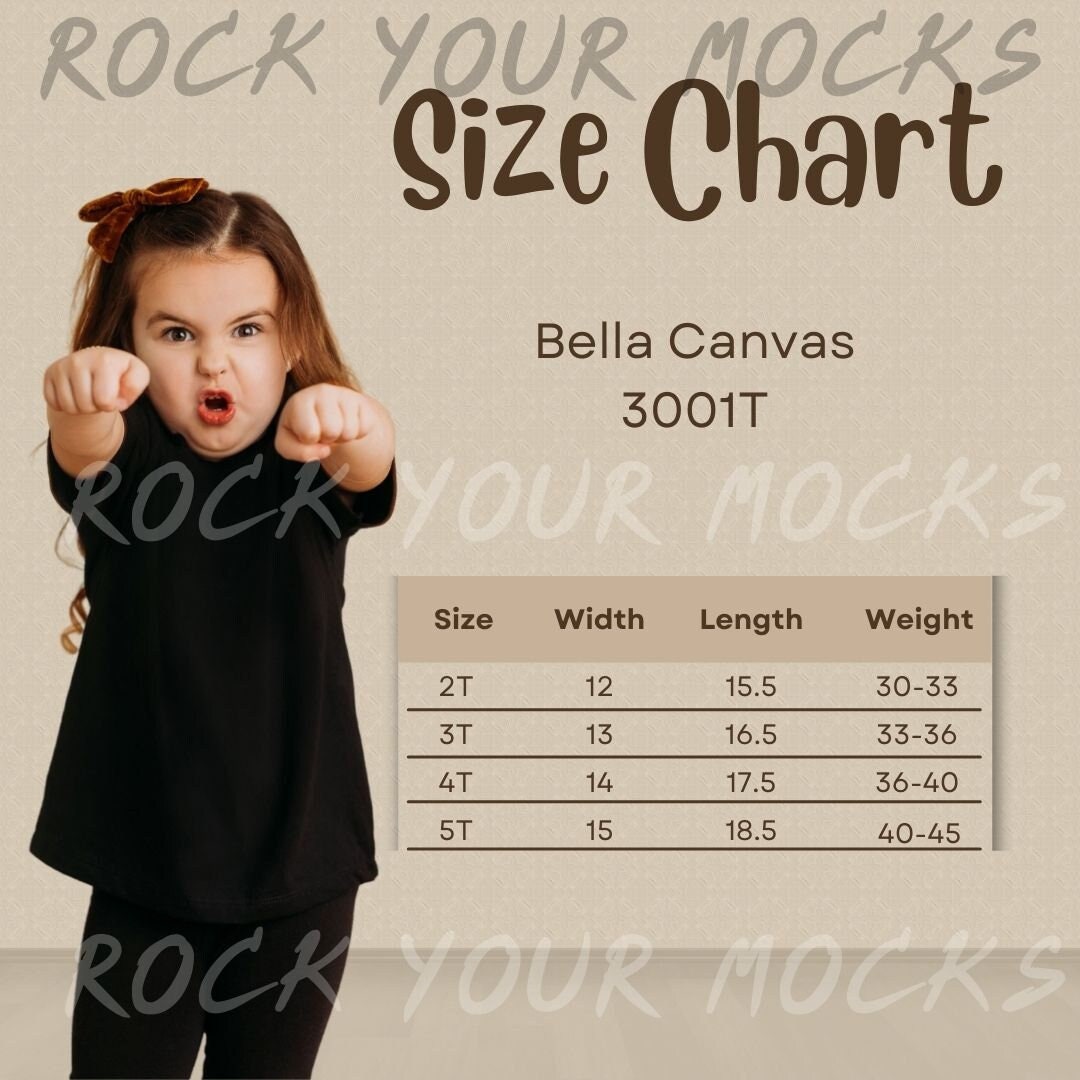 Bella Canvas Size Chart Bella Canvas 3001T Size Chart Toddler Model ...