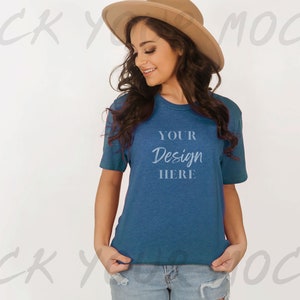 Heather Deep Teal Bella Canvas 3001 Model Mockup | Shirt Mockup | Heather Deep Teal Bella Canvas 3001 Mockup for POD or Printify
