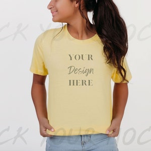 Bella Canvas 3001, Black Female Model Mockup | Yellow Shirt Mockup | Yellow Bella Canvas 3001 Mockup for Shirt Designers