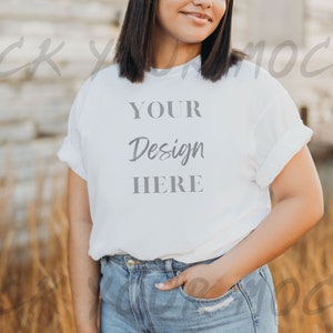 White Comfort Colors C1717, Black Woman Model Mockup | White Shirt Mockup | White Comfort Colors C1717 Mockup for Shirt Designers