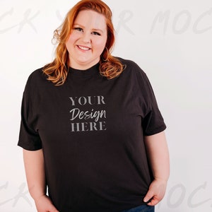 Plus Size Model Mockup, Black Comfort Colors C1717 | Shirt Mockup | Black Comfort Colors C1717 Mockup for POD or Printify