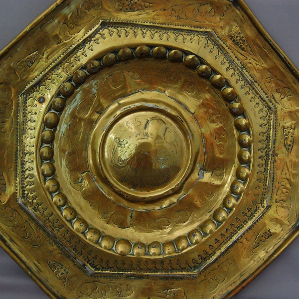 17th Century Brass Alms Dish Charger Portrait of King