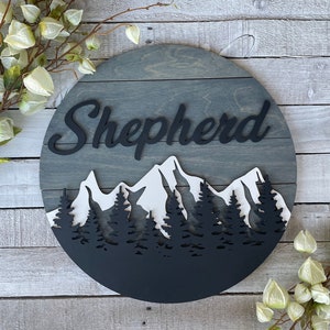 Customized Bluewashed Mountain Sign front door decor front door sign Housewarming gift Personalized sign