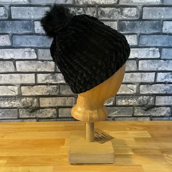 Basic Black Ultra Plush Chenille Hat | Soft | Winter | Handmade | Faux Pom | Adult/Child | HUGE color selection | Chunky Warm
