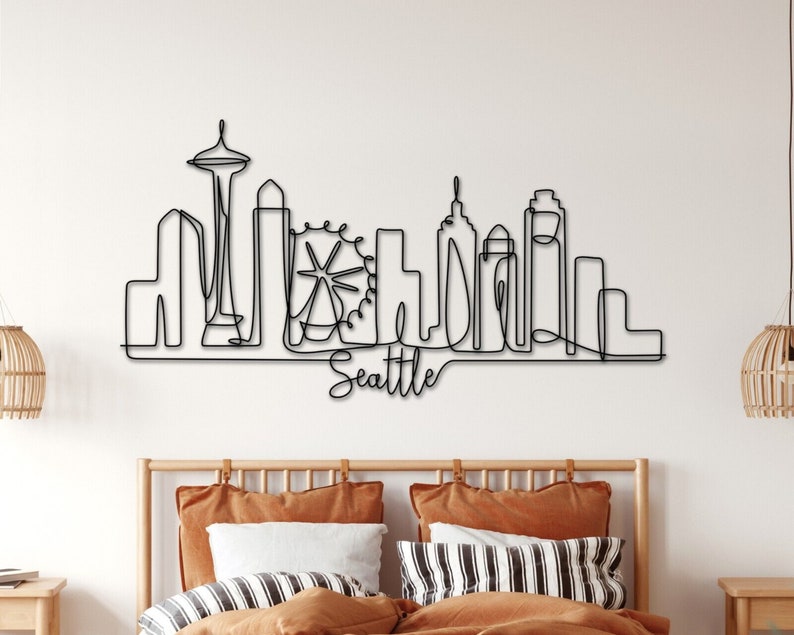 Seattle Metal Wall Art Seattle Skyline Metal Decor Seattle Etsy