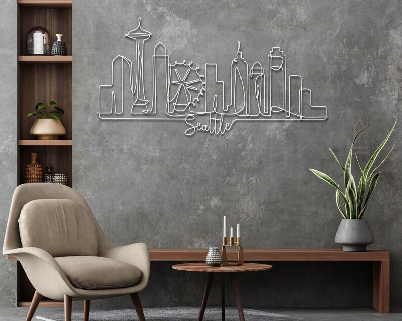 Seattle Metal Wall Art Seattle Skyline Metal Decor Seattle Etsy