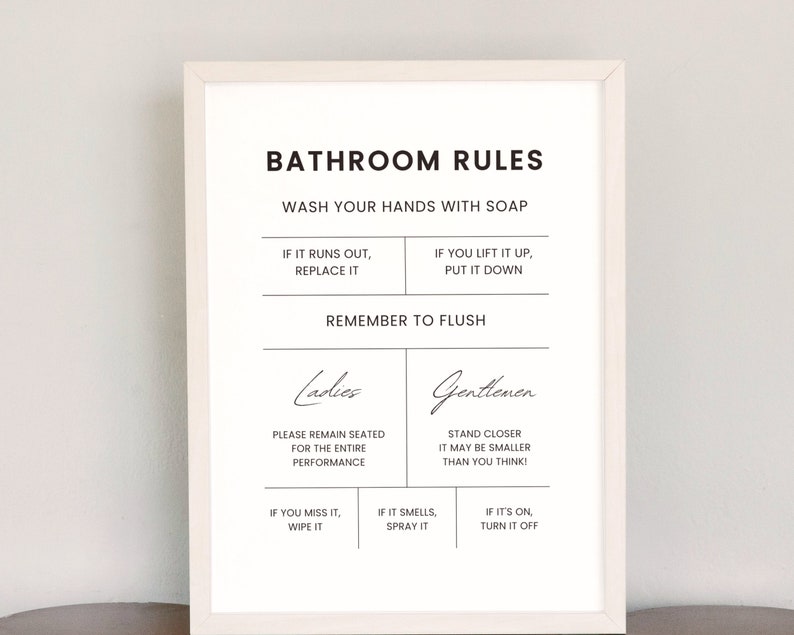 Bathroom Rules Sign Printable Bathroom Wall Art Funny Etsy