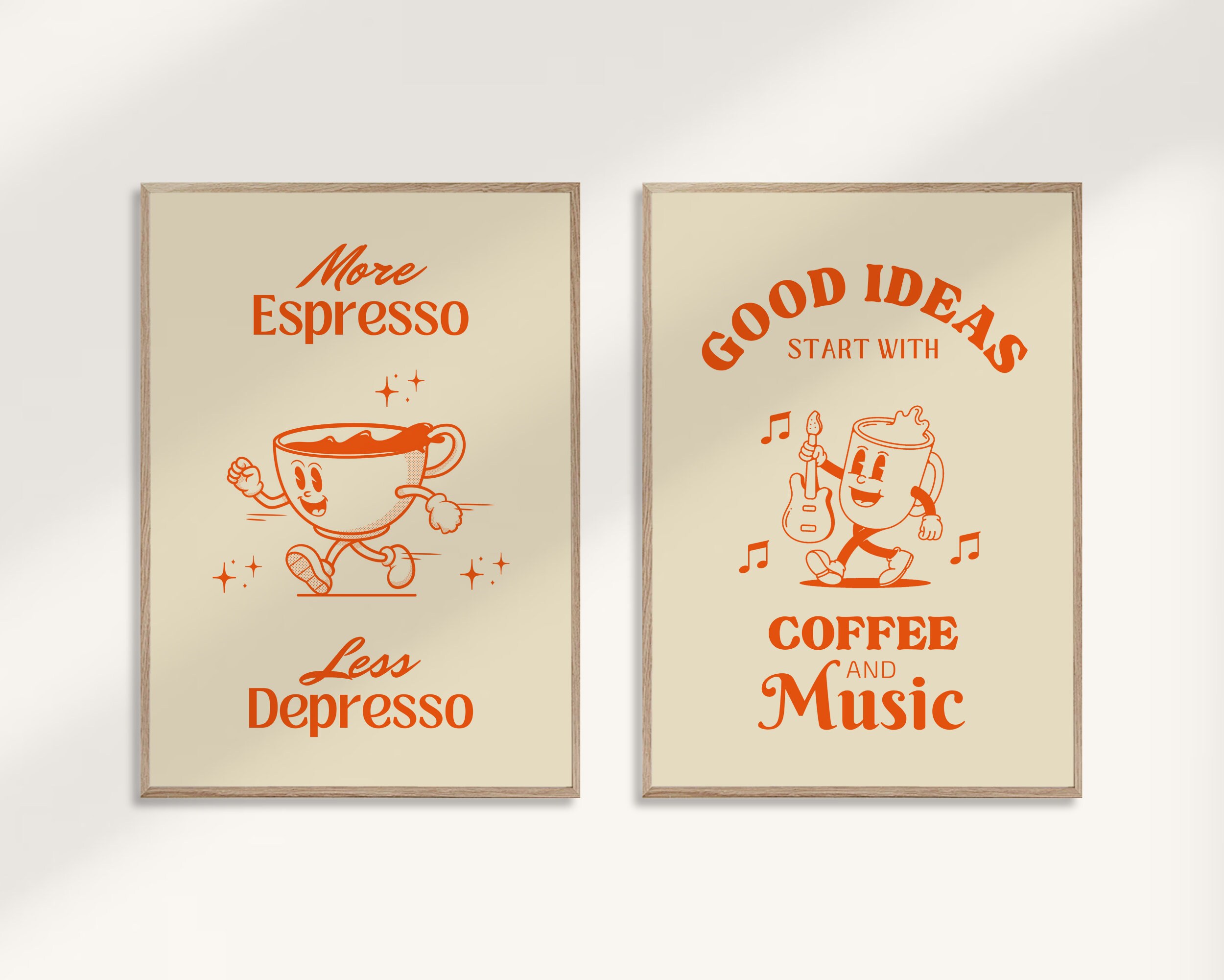 Retro Coffee Wall Art Set of 2 Prints Coffee Retro Quote Wall Etsy