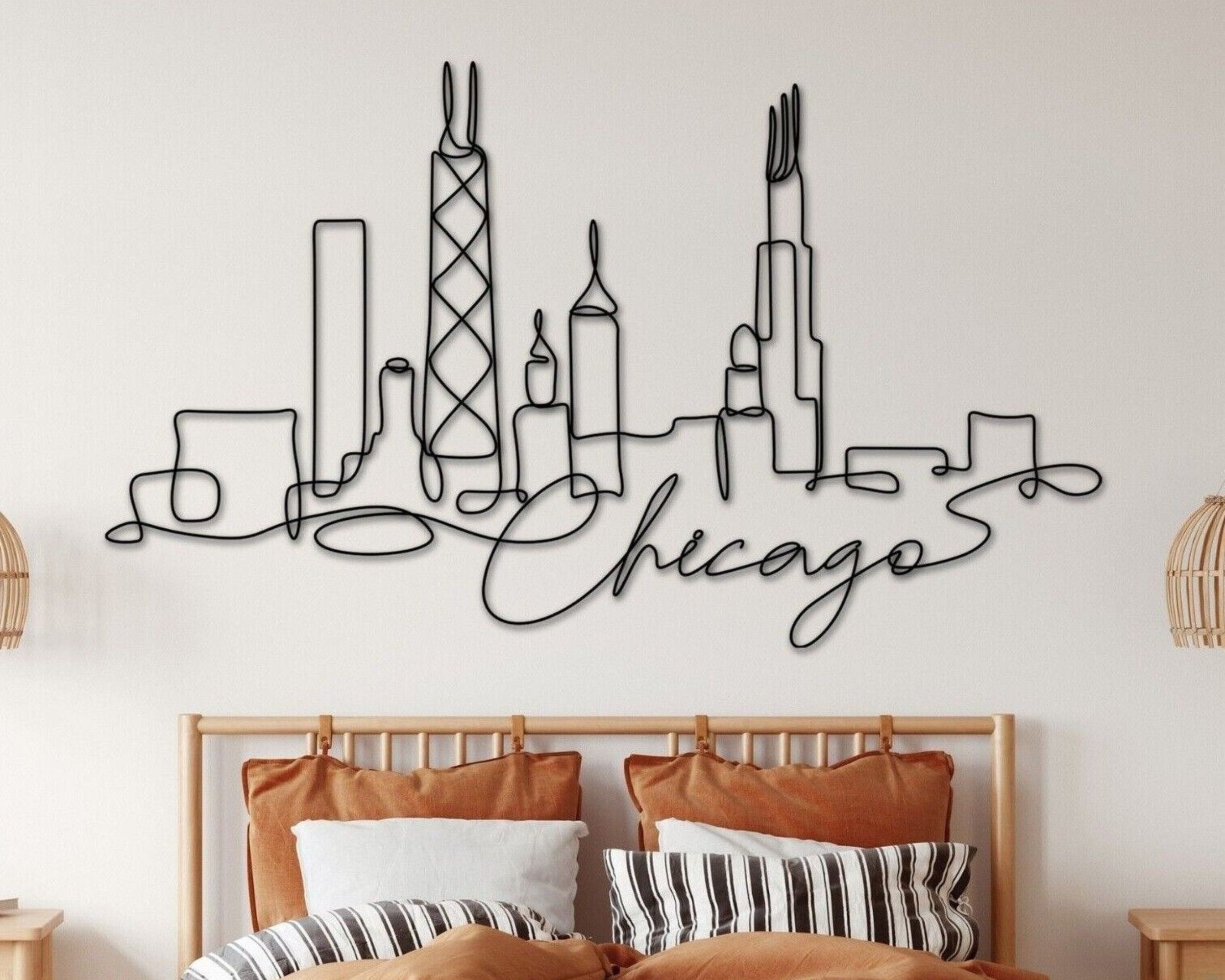 Chicago Metal Wall Art Chicago Skyline Metal Decor Chicago Etsy