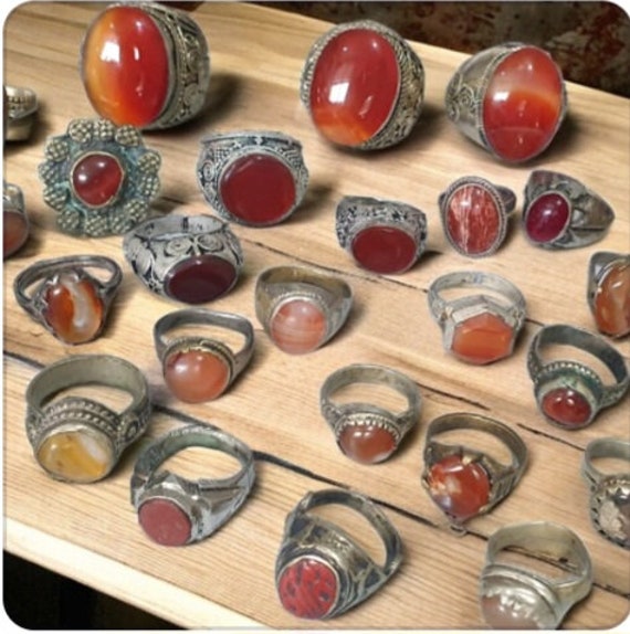 Kuchi Afghan Tribal Vintage Retro Ancient  Carnelian Detailed Solitaire Rings Job lot x30 rings