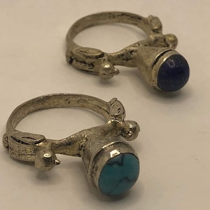 Kuchi Afghan, Turkman, Vintage Retro, Ethnic Raw Turquoise/lapis lazuli, Silver Bird, Solitaire Ring. Size 7.5/O