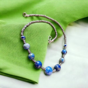 Kuchi Afghan, Vintage Retro, Boho Nomadic, handmade,Round,circular shape  Necklace, Lapis lazuli Stone, metal beads, for women.