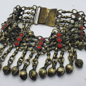 Kuchi Afghan Tribal Vintage Retro Boho Nomadic handcrafted Red beaded Anklet with dangle and, bells. Payal,Goongroo Pazaib