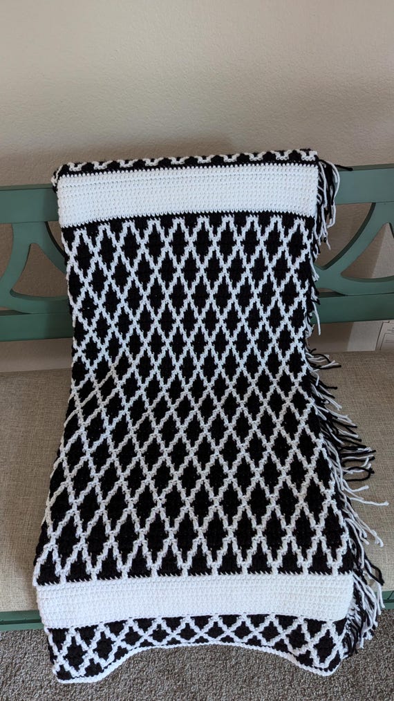 Made to Order - Crochet Black and White Mosaic Blanket/Throw