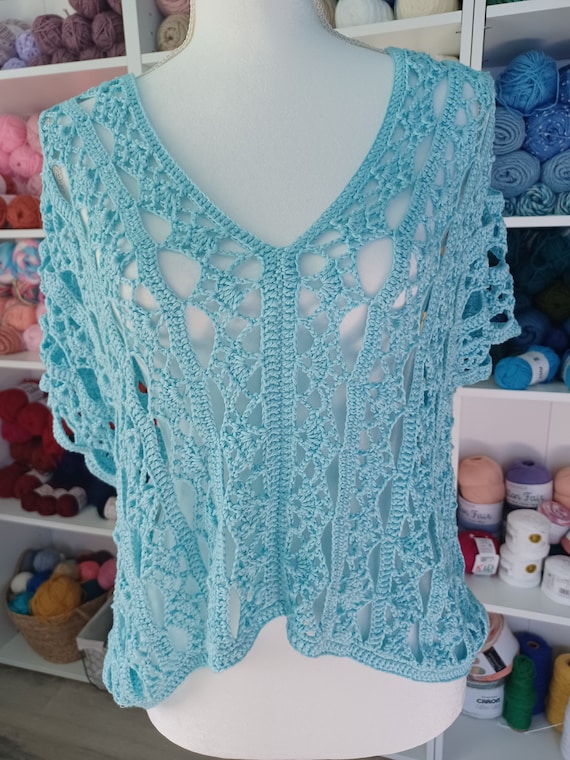 Made to Order - Ice Blue Crochet Lace Blouse