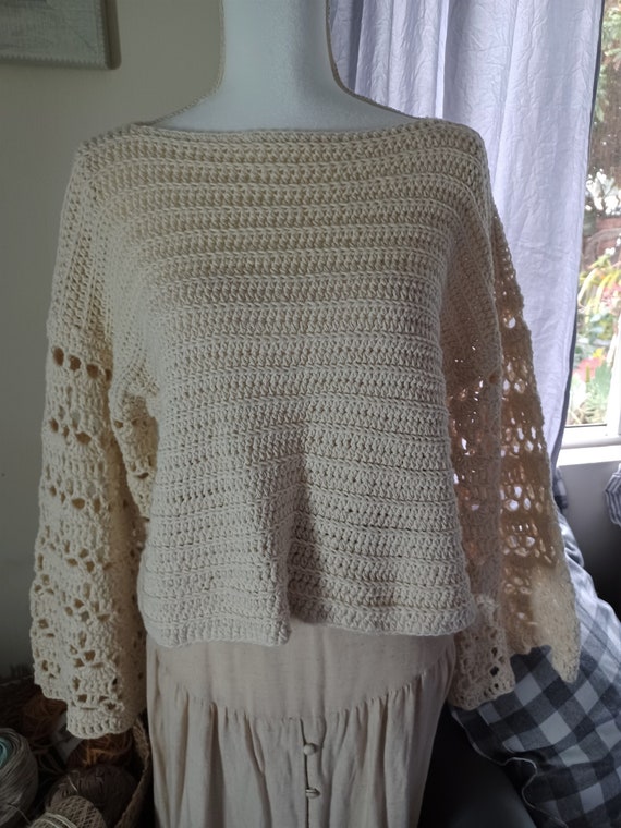 CROCHET PATTERN - Cream Crochet Long Sleeve Sweater
