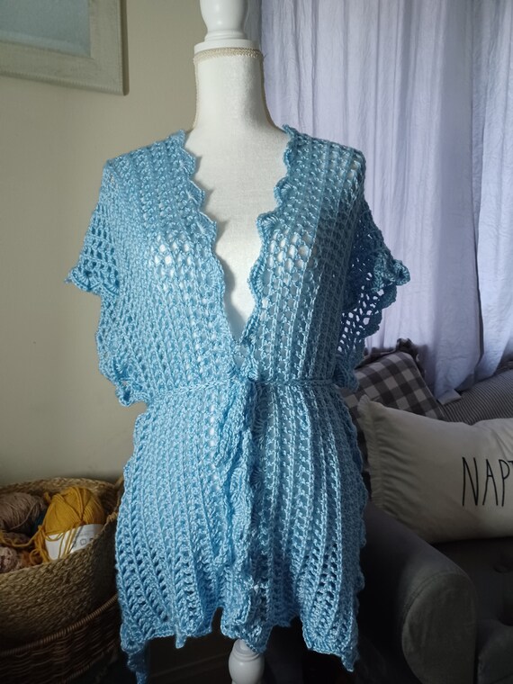 CROCHET PATTERN - Light Blue Crochet Summer Beach Mesh Cover Up