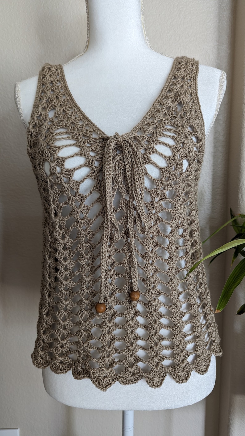 Gold Beaded Mesh Crochet Tank (XS)