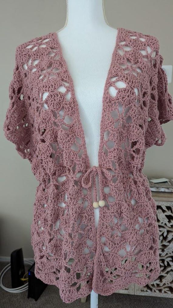 MADE TO ORDER - Rose Pink Crochet Kimono/Beach Cover-Up
