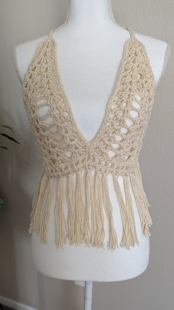 Made to Order - Beige Crochet Mesh Halter Top