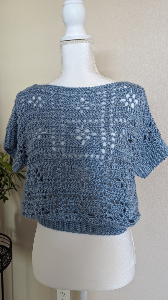 Made to Order - Light Blue Crochet Lace Sweater Top