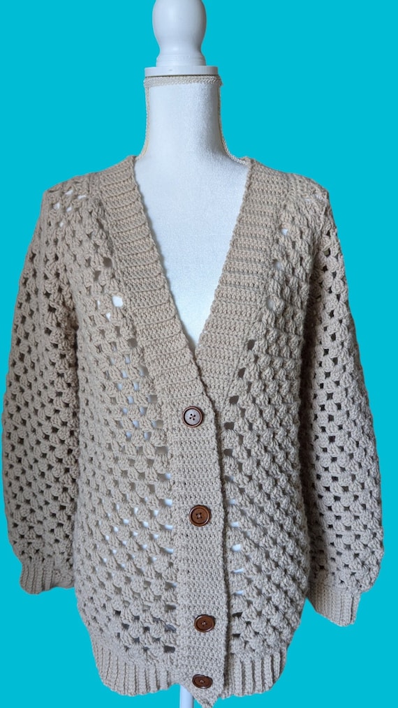 MADE TO ORDER - Beige Crochet Granny Long Sleeve Cardigan